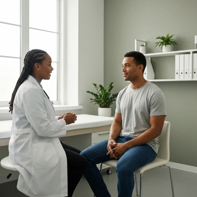 Doctor consulting with a patient in a primary care setting