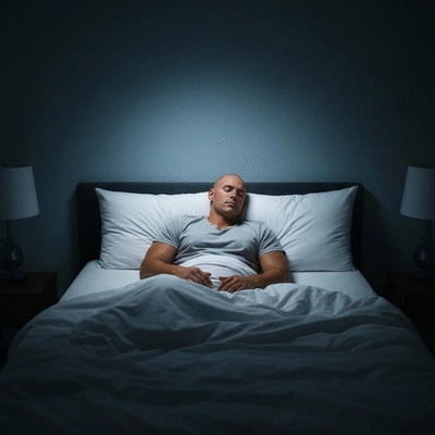 Person sleeping peacefully in a comfortable, dark room