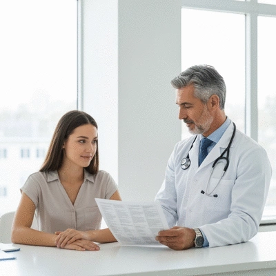 Doctor reviewing medical chart with patient, illustrating early detection discussion