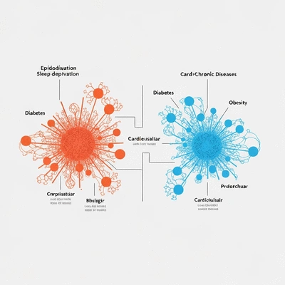 Infographic showing epidemiological links between sleep deprivation and chronic diseases like diabetes and obesity